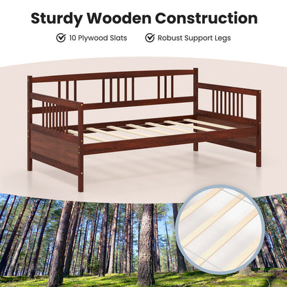 Solid Wood Daybed with Side Rails and 12 Inch Underbed Clearance Brown Slatted Frame for Living Room or Bedroom Twin