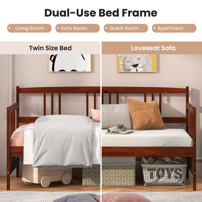 Solid Wood Daybed with Side Rails and 12 Inch Underbed Clearance Brown Slatted Frame for Living Room or Bedroom Twin