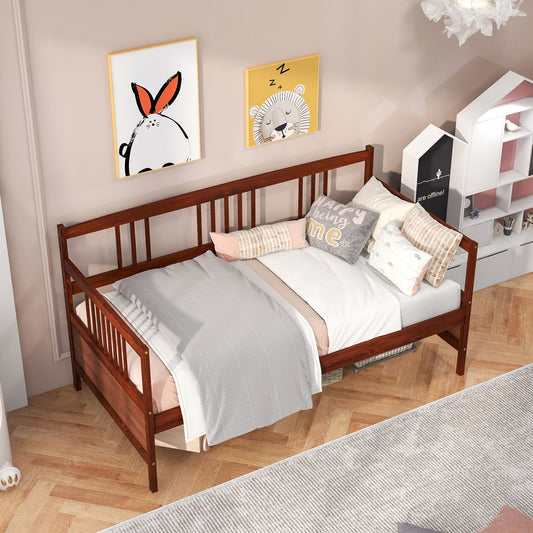 Solid Wood Daybed with Side Rails and 12 Inch Underbed Clearance Brown Slatted Frame for Living Room or Bedroom Twin
