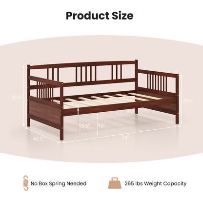 Solid Wood Daybed with Side Rails and 12 Inch Underbed Clearance Brown Slatted Frame for Living Room or Bedroom Twin