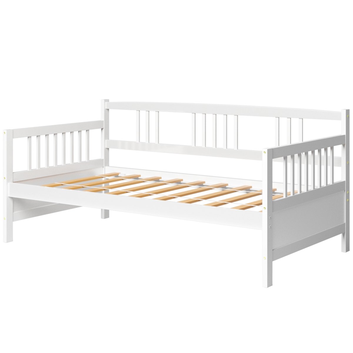 Solid Wood Daybed with Side Rails and 12 Inch Underbed Clearance White Slatted Frame for Living Room or Bedroom Twin