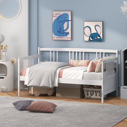 Solid Wood Daybed with Side Rails and 12 Inch Underbed Clearance White Slatted Frame for Living Room or Bedroom Twin