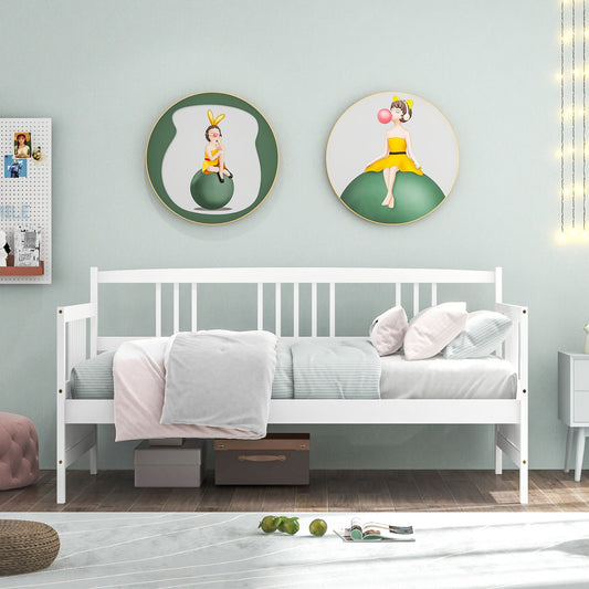 Solid Wood Daybed with Side Rails and 12 Inch Underbed Clearance White Slatted Frame for Living Room or Bedroom Twin
