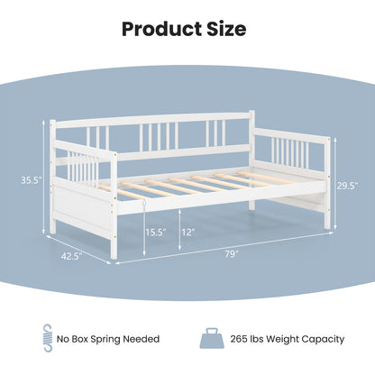 Solid Wood Daybed with Side Rails and 12 Inch Underbed Clearance White Slatted Frame for Living Room or Bedroom Twin