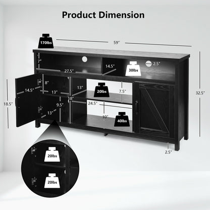 Rustic 59 Inch TV Stand with Sliding Barn Doors and Adjustable Storage for TVs Up to 65 Inches - Black