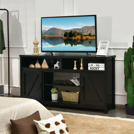Rustic 59 Inch TV Stand with Sliding Barn Doors and Adjustable Storage for TVs Up to 65 Inches - Black