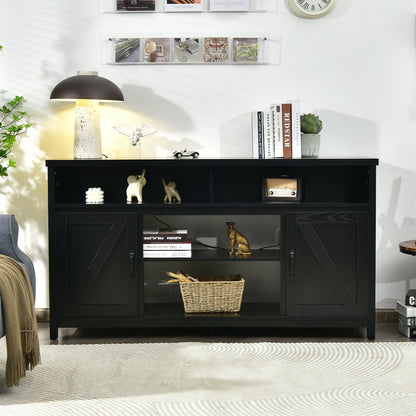 Rustic 59 Inch TV Stand with Sliding Barn Doors and Adjustable Storage for TVs Up to 65 Inches - Black