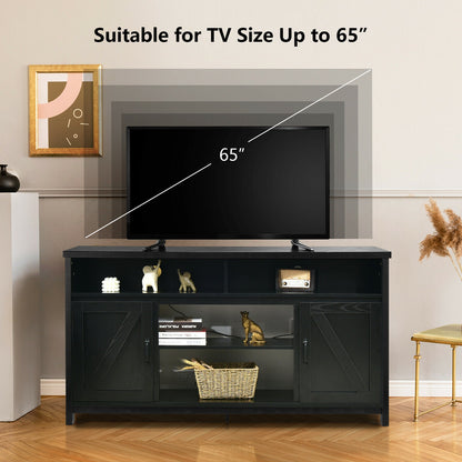 Rustic 59 Inch TV Stand with Sliding Barn Doors and Adjustable Storage for TVs Up to 65 Inches - Black