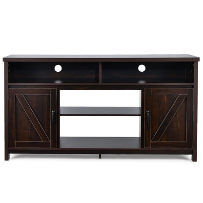 Rustic 59 Inch TV Stand with Sliding Barn Doors and Adjustable Storage for TVs Up to 65 Inches - Brown