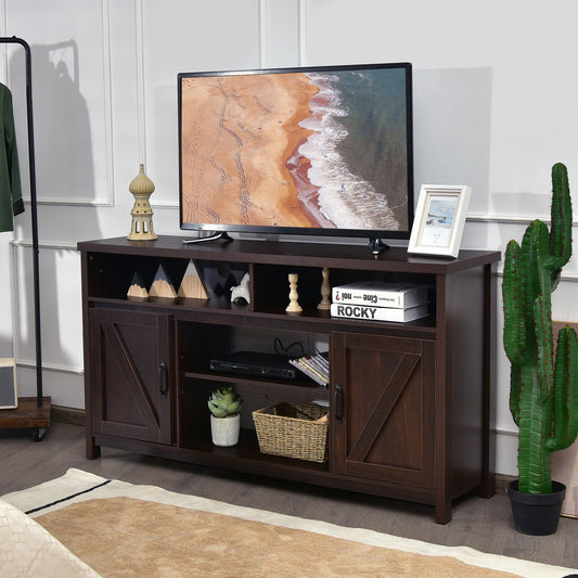 Rustic 59 Inch TV Stand with Sliding Barn Doors and Adjustable Storage for TVs Up to 65 Inches - Brown