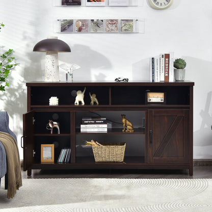 Rustic 59 Inch TV Stand with Sliding Barn Doors and Adjustable Storage for TVs Up to 65 Inches - Brown