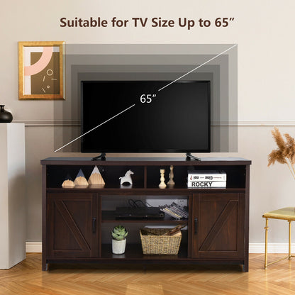 Rustic 59 Inch TV Stand with Sliding Barn Doors and Adjustable Storage for TVs Up to 65 Inches - Brown