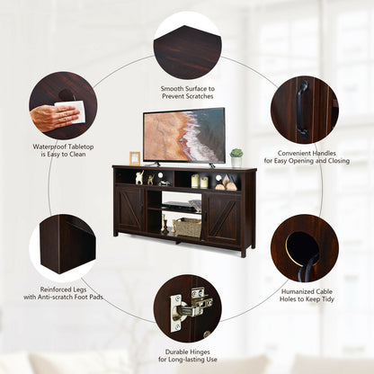 Rustic 59 Inch TV Stand with Sliding Barn Doors and Adjustable Storage for TVs Up to 65 Inches - Brown