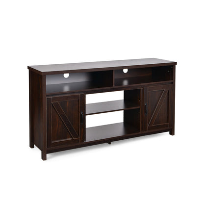 Rustic 59 Inch TV Stand with Sliding Barn Doors and Adjustable Storage for TVs Up to 65 Inches - Brown