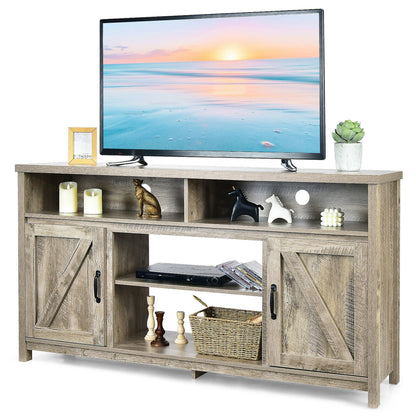 Rustic 59 Inch TV Stand with Sliding Barn Doors and Adjustable Storage for TVs Up to 65 Inches - Natural