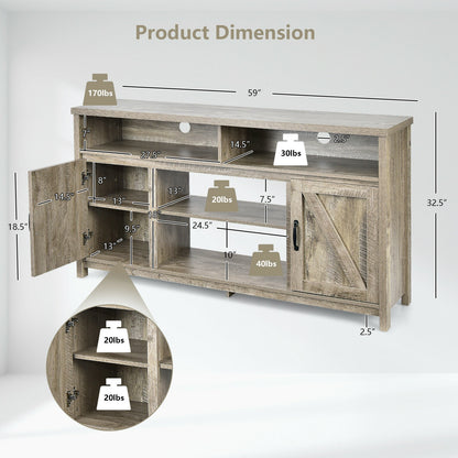 Rustic 59 Inch TV Stand with Sliding Barn Doors and Adjustable Storage for TVs Up to 65 Inches - Natural