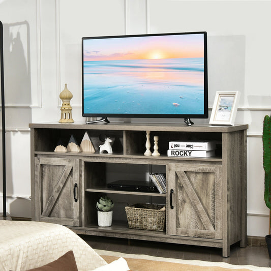 Rustic 59 Inch TV Stand with Sliding Barn Doors and Adjustable Storage for TVs Up to 65 Inches - Natural