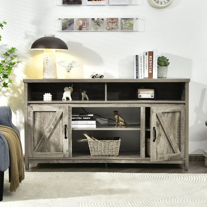 Rustic 59 Inch TV Stand with Sliding Barn Doors and Adjustable Storage for TVs Up to 65 Inches - Natural
