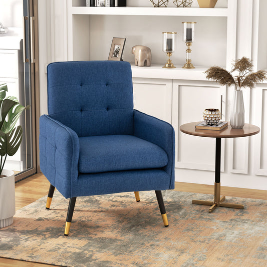 Modern Linen Upholstered Accent Chair with Removable Cushion and Metal Legs in Blue