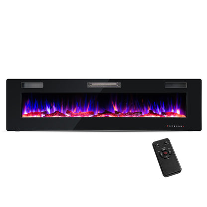 68 Inch Ultra Slim Electric Fireplace with Crystal Log - Wall-Mounted or Recessed