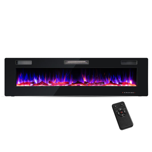 68 Inch Ultra Slim Electric Fireplace with Crystal Log - Wall-Mounted or Recessed