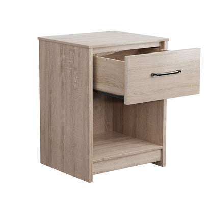 Wooden Nightstand with Drawer and Open Storage Shelf in Natural Finish