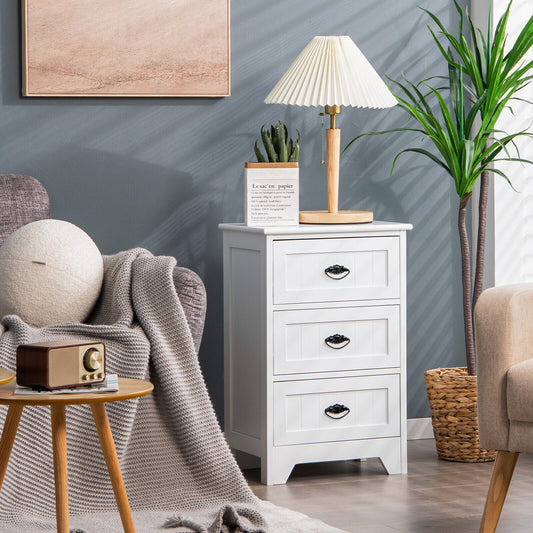3-Drawer Wooden Nightstand with Storage Organizer – White