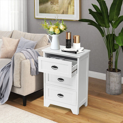 3-Drawer Wooden Nightstand with Storage Organizer – White