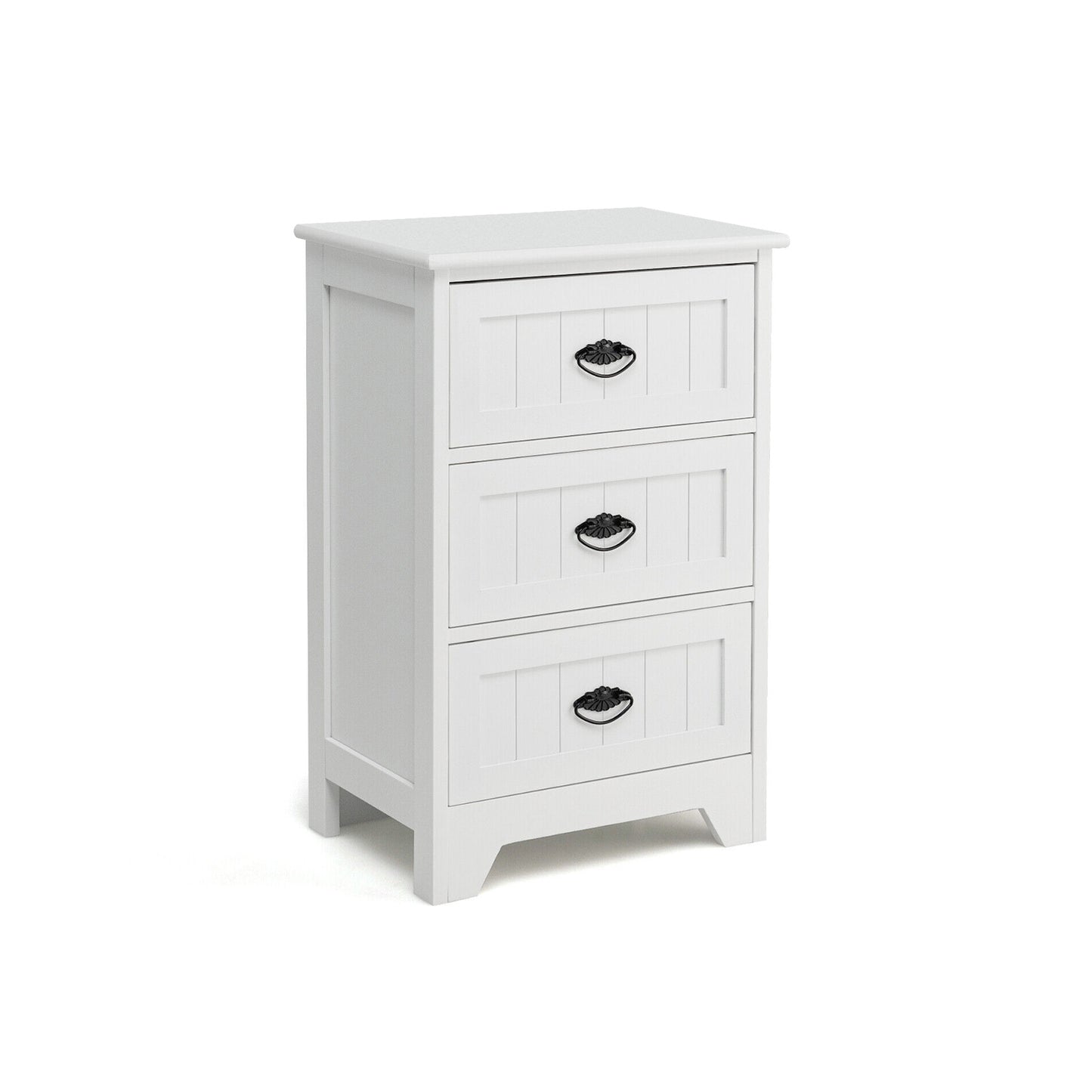 3-Drawer Wooden Nightstand with Storage Organizer – White