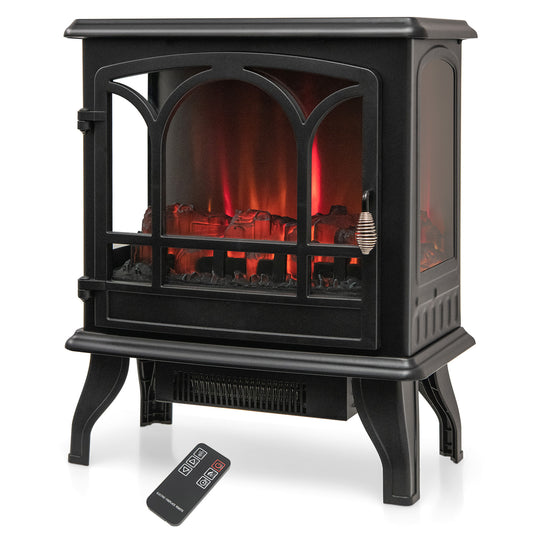 1400W Electric Fireplace Heater with 3 Level Flame Effect and 3 Sided Viewing