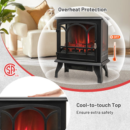 1400W Electric Fireplace Heater with 3 Level Flame Effect and 3 Sided Viewing