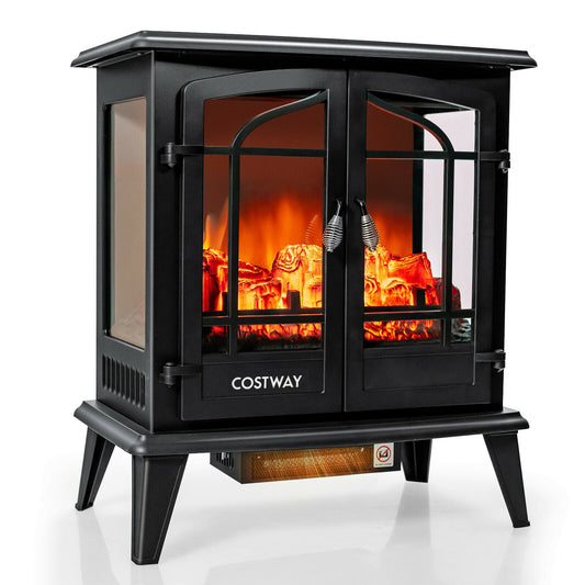 25 Inch Freestanding Electric Heater with Lifelike Flame Effect for Cozy Comfort