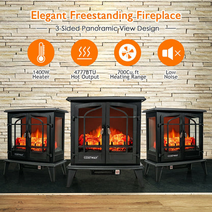 25 Inch Freestanding Electric Heater with Lifelike Flame Effect for Cozy Comfort