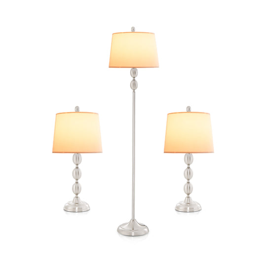 Elegant 3-Piece Table and Floor Lamp Set with Linen Shades