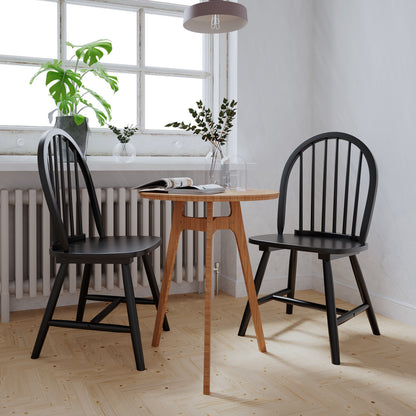 Pair of Vintage Windsor Wooden Dining Chairs with Spindle Back in Black Finish