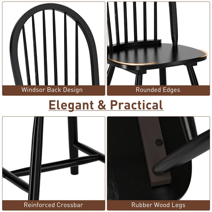 Pair of Vintage Windsor Wooden Dining Chairs with Spindle Back in Black Finish
