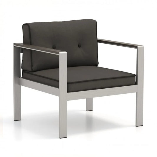 Modern Aluminum Patio Lounge Chair with Cushions and WPC Armrests