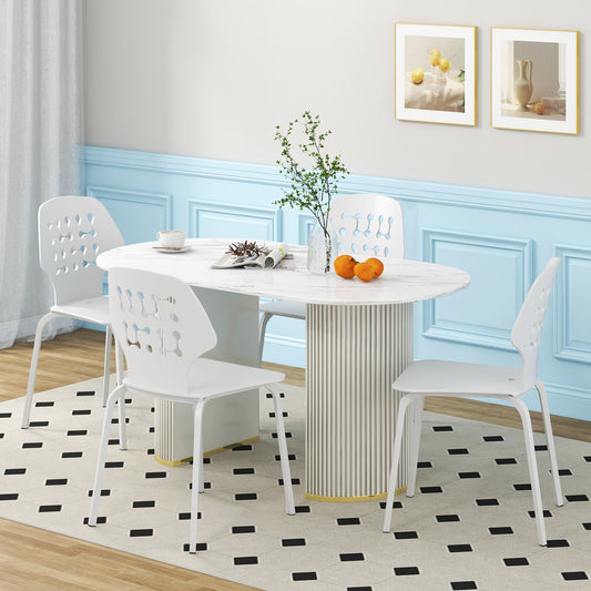 Modern Metal Dining Chairs Set of 4 with Hollowed Backrest and Durable Metal Legs - White