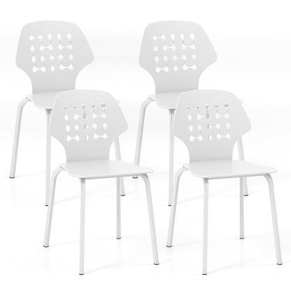 Modern Metal Dining Chairs Set of 4 with Hollowed Backrest and Durable Metal Legs - White