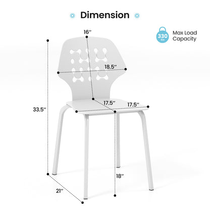 Modern Metal Dining Chairs Set of 4 with Hollowed Backrest and Durable Metal Legs - White