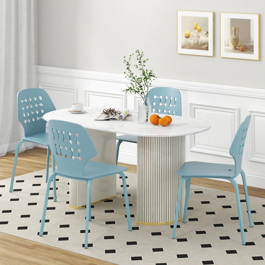 Modern Metal Dining Chairs Set of 4 with Hollowed Backrest and Durable Metal Legs - Blue