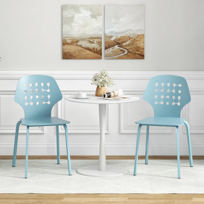 Modern Metal Dining Chairs Set of 4 with Hollowed Backrest and Durable Metal Legs - Blue