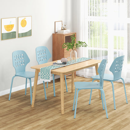 Modern Metal Dining Chairs Set of 4 with Hollowed Backrest and Durable Metal Legs - Blue