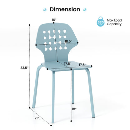 Modern Metal Dining Chairs Set of 4 with Hollowed Backrest and Durable Metal Legs - Blue