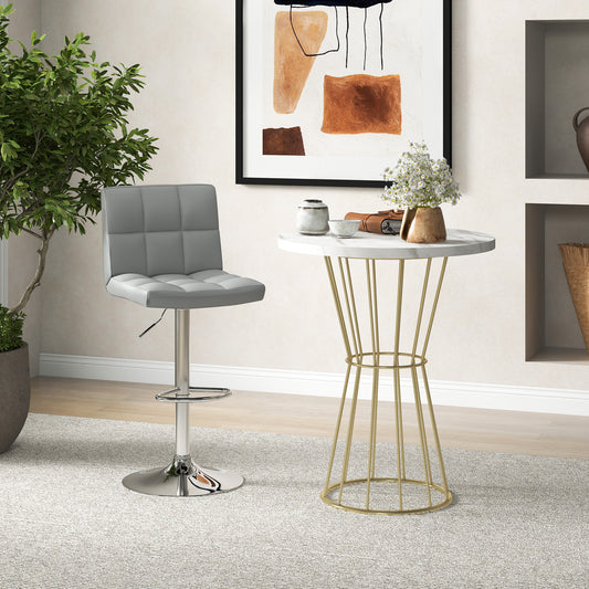 Ergonomic Swivel Bar Stool with Adjustable Height and PU Leather Cushion - Grey