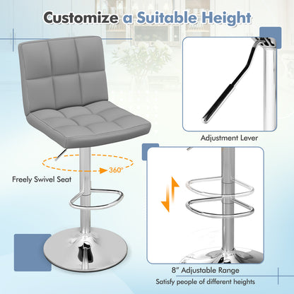 Ergonomic Swivel Bar Stool with Adjustable Height and PU Leather Cushion - Grey