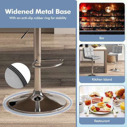 Ergonomic Swivel Bar Stool with Adjustable Height and PU Leather Cushion - Grey