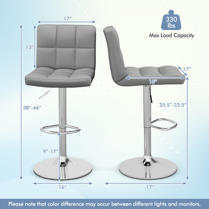 Ergonomic Swivel Bar Stool with Adjustable Height and PU Leather Cushion - Grey