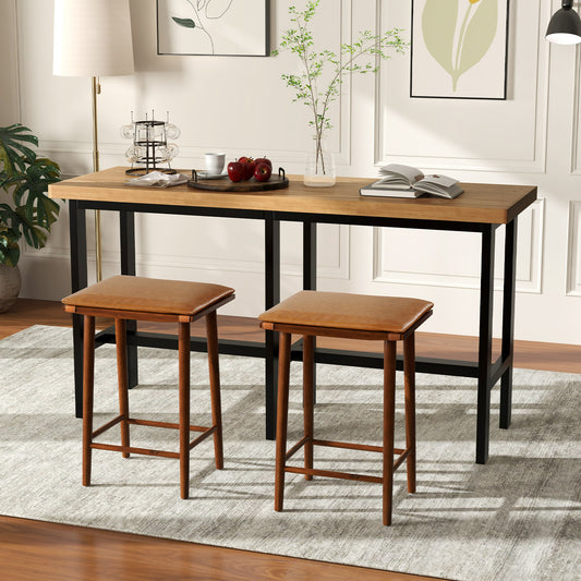 25.5" Barstools with Cushioned Seats and Wooden Frame, Set of 2