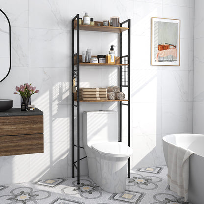 3 Tier Over-the-Toilet Storage Shelf with Hooks & Adjustable Foot Pads